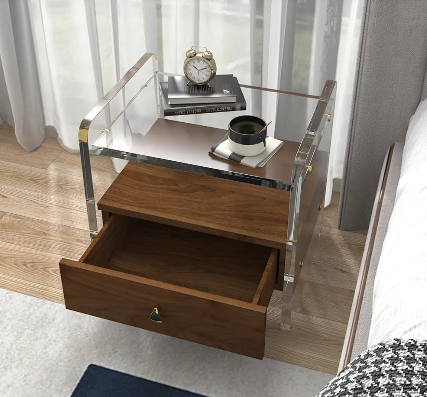 Lucent Walnut Acrylic Nightstand
