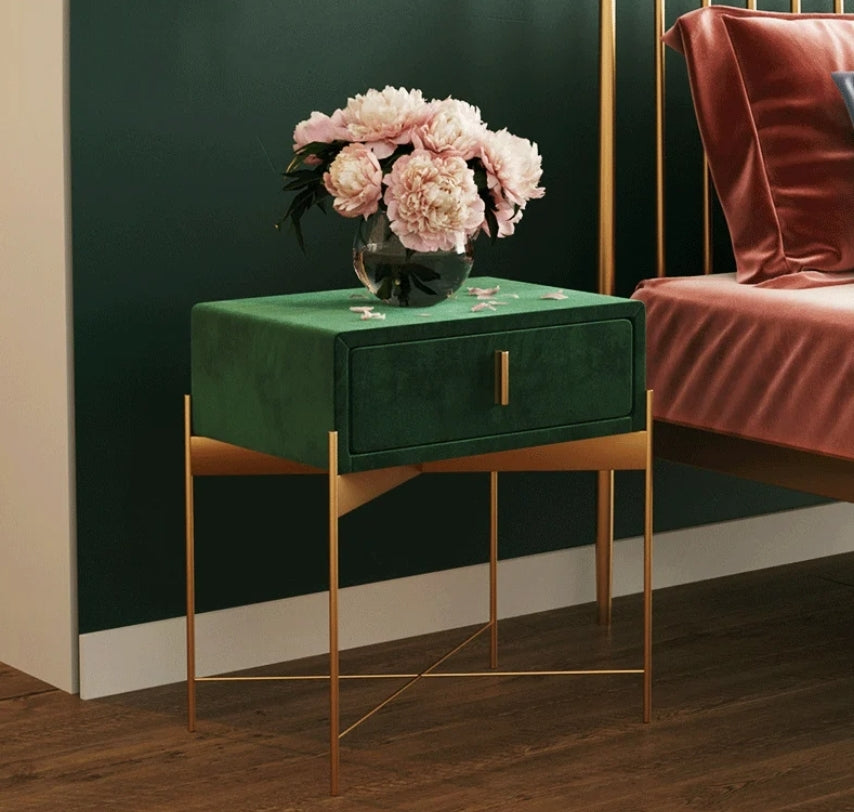Velora Gold Velvet Nightstand
