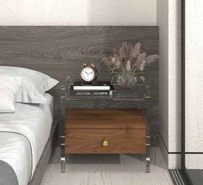 Lucent Walnut Acrylic Nightstand