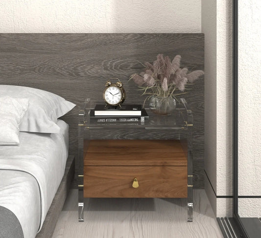 Lucent Walnut Acrylic Nightstand