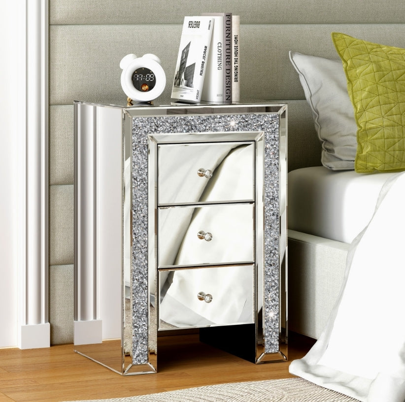 Silver Mirrored Nightstand