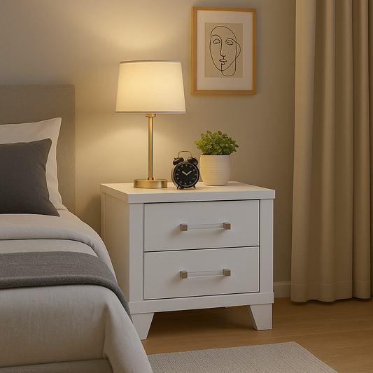 White Compact Wood Nightstand